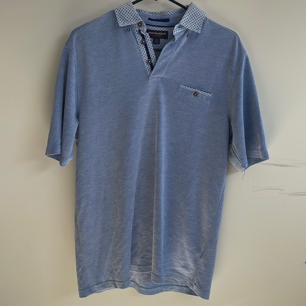 Johnston Murphy blue polo shirt shirt sleeve small